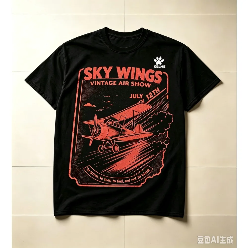 Vintage Retro Biplane Graphic Men T Shirt Sky Wings Air Show Print Casual Daily Wear Streetwear Short Sleeve Tops for Men