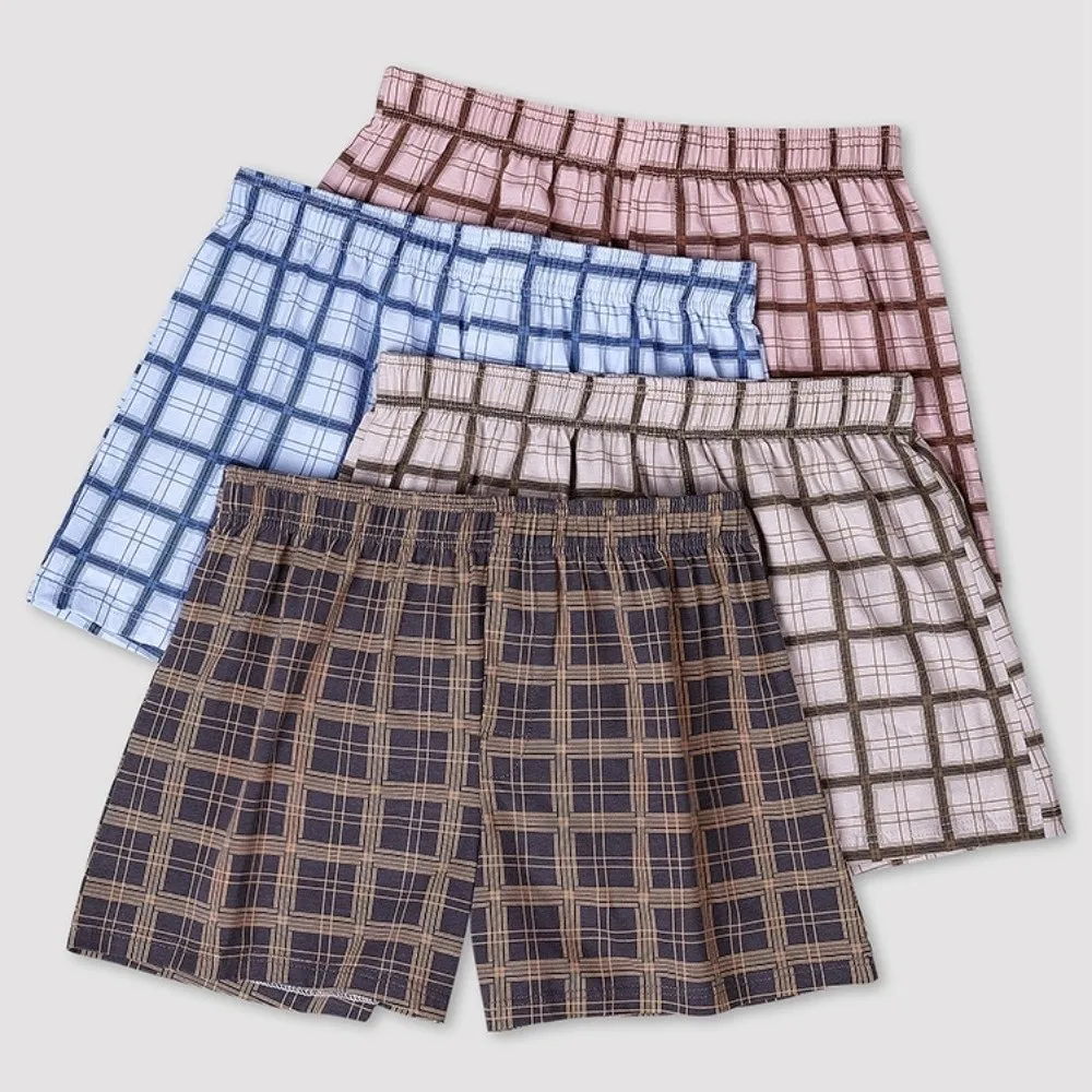 

Plus Size L-XXXXL Men's Boxer Briefs Fresh Elastic Waistband Mens Cotton Underwear Breathable Comfortable Plaid Beach Pants Male