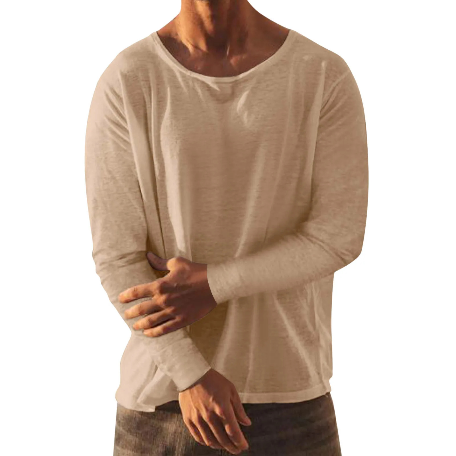 Fashion Men Loose O Neck Long Sleeve Muscle Tee T-Shirt Casual Plain Tops Blouse Solid Sportswear Slim Fitting Men's T-shirt