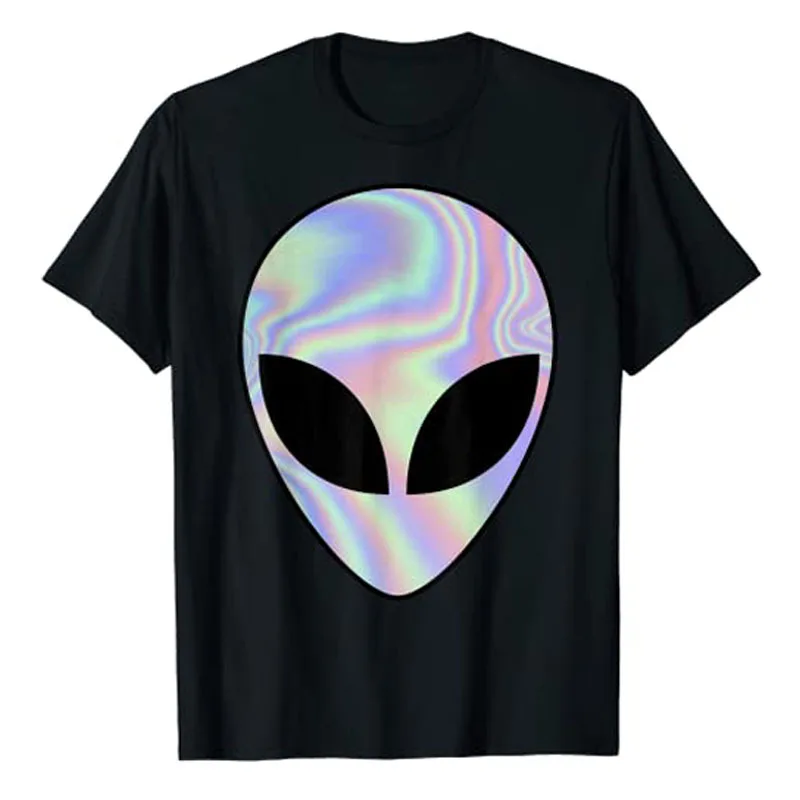 Alien Head T-Shirt Colorful Alien-Ufo Rave Tee Y2k Top I Want To Believe Graphic Outfits Funny Believers In Life on Mars Clothes