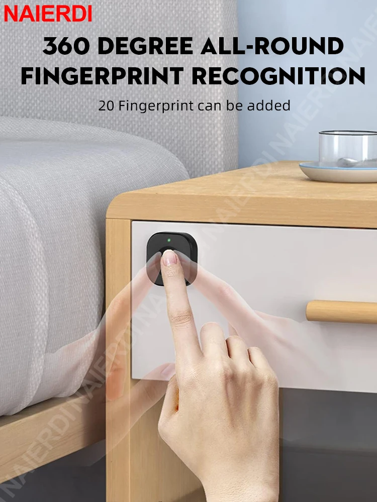 NAIERDI Smart Biometric Cabinet Lock Black Keyless Fingerprint Locks Anti-theft Door Lock Hidden File Drawer Wardrobe Hardware