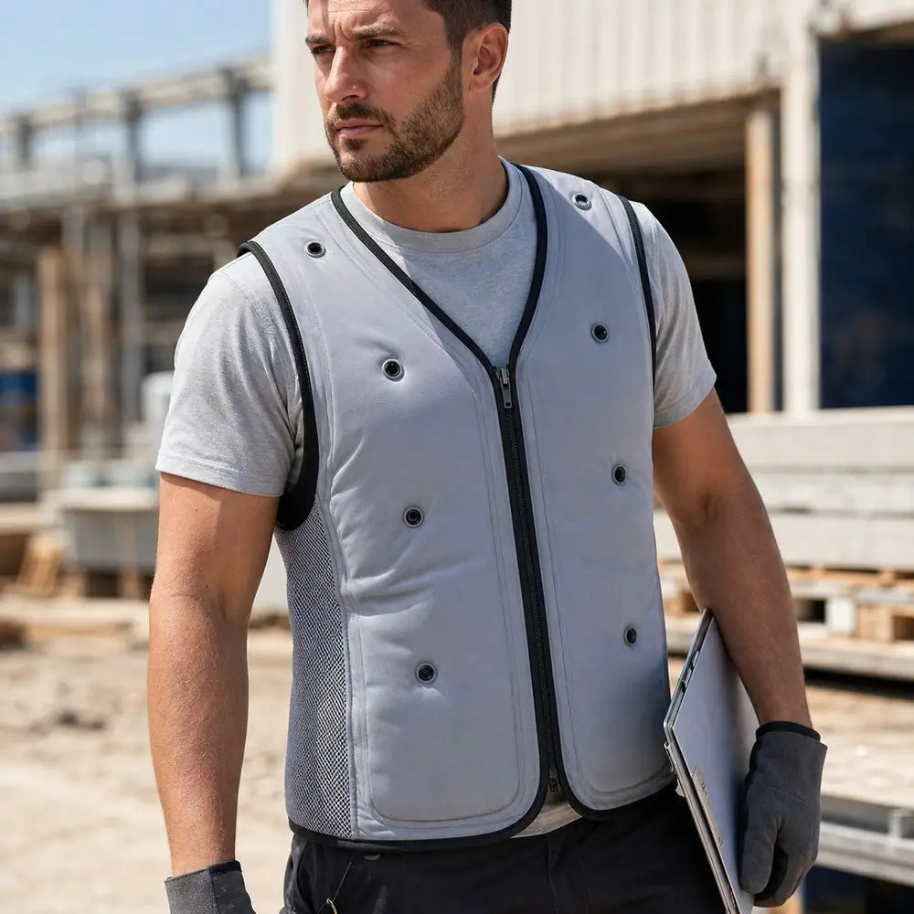 Refillable Water Layer Cooling Vest Breathable Mesh Sleeveless Cooling Jacket Lightweight Zipper Closure Evaporative Vest