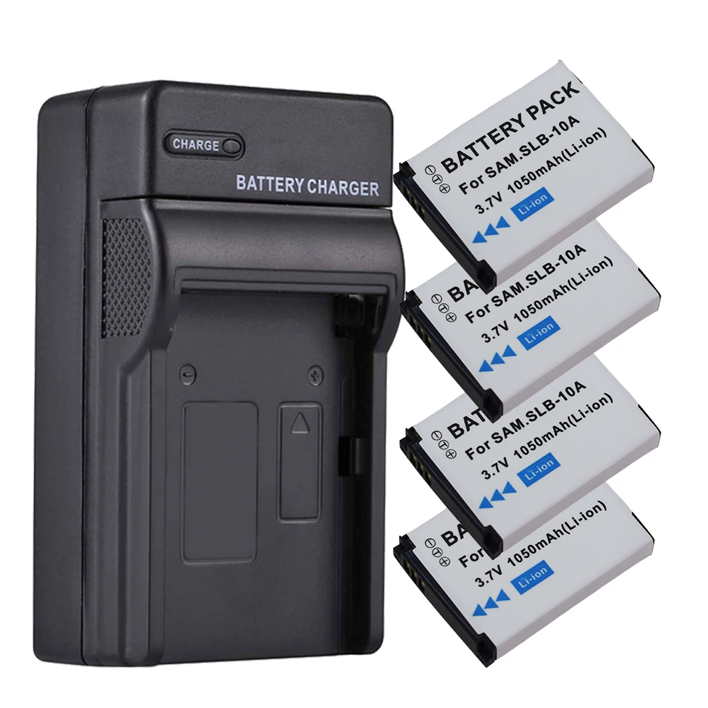 4Pcs SLB-10A SLB10A Battery + Wall Charger for Samsung Digimax WB500, WB550, WB690, WB700 WB710