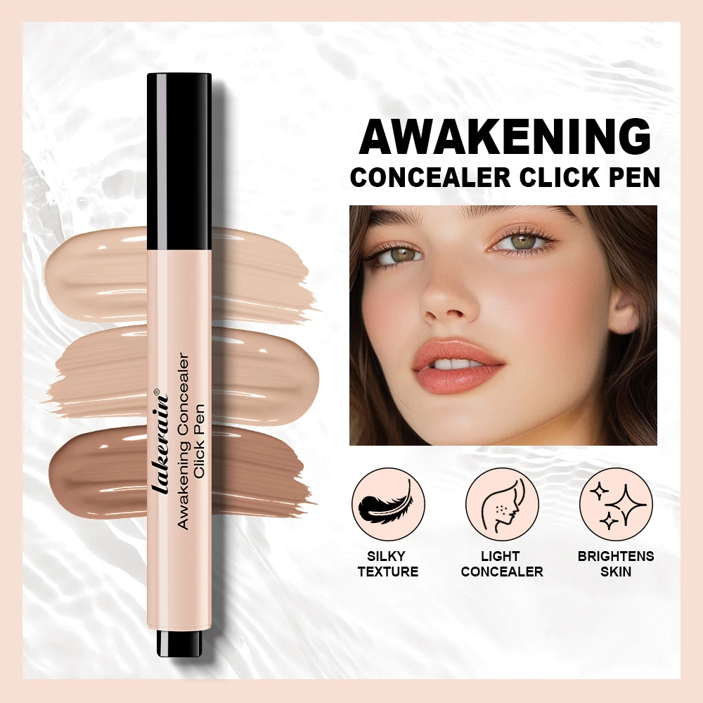 レイクレイン アウェイクニング コンシーラー クリック ペン、プッシュ式ブラシ デザイン、軽量テクスチャー、目の下のクマを明るくして隠す