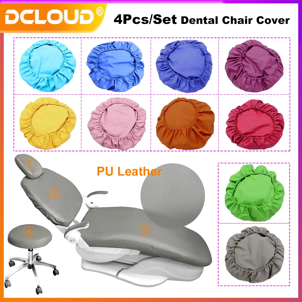 4Pcs/Set Dental Chair Cover Elastic Waterproof PU Protective Case 10Colors Leather Unit Chair Seat Sleeves Dentistry Accessories