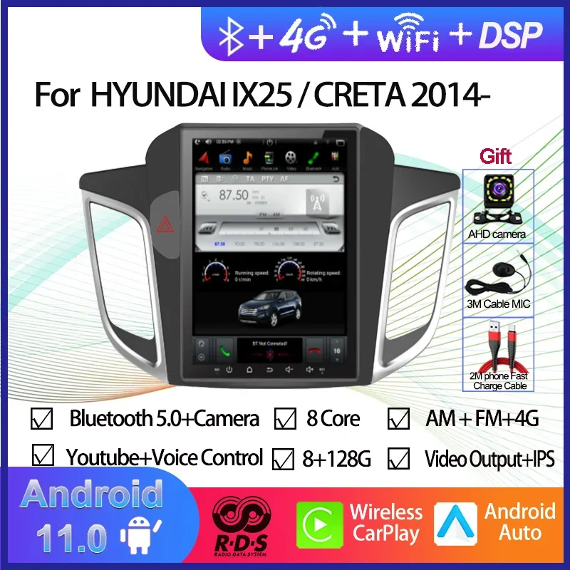 Tesla Style Screen Android 11 Car GPS Navigation For HYUNDAI IX25/CRETA 2014- Auto Radio Stereo Multimedia Player