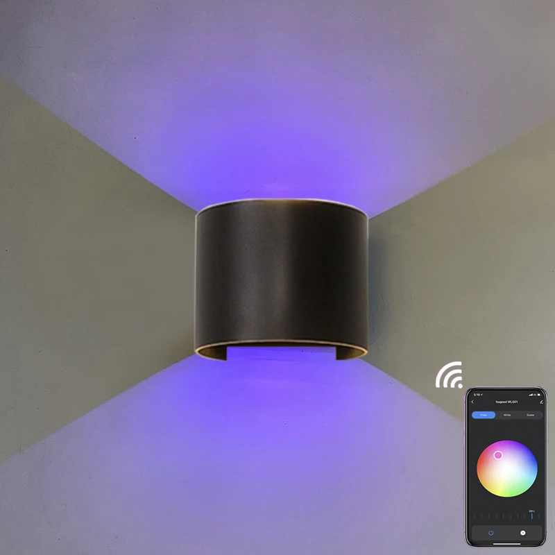 EU Tuya Smart Home WiFi APP Controlled RGBW IP65 Aluminum Modern Waterproof Led Garden Lamp Outdoor Up And Down Wall Sconce