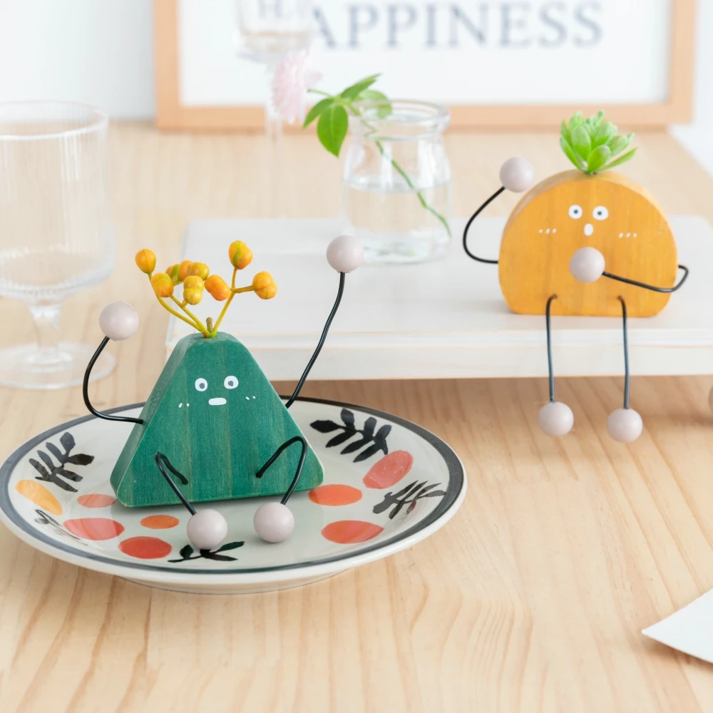 Creative Cute Cartoon Wooden Figure Figurines Desktop Shelf Small Ornament Home Room Office Shelf Corner Decor Birthday Gifts