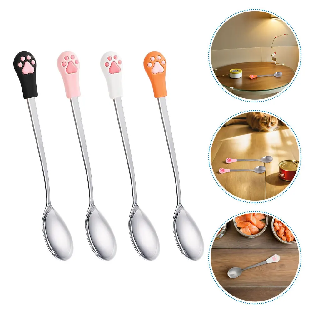 

8pcs Pet Food Spoon Cute Paw Cat Feeding Spoon For Wet Food Stainless Steel Cat Utensil Canned Mixing Tool Pet Feeding