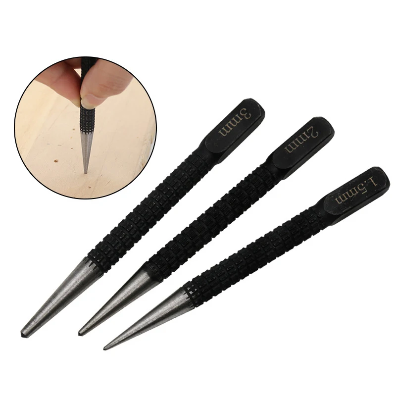 3 PCS Alloy Steel Center Punch Steel Scriber Marke Metal Wood Marking Drilling Tool Carving Scribing Marker Tools 1.5/2/3mm