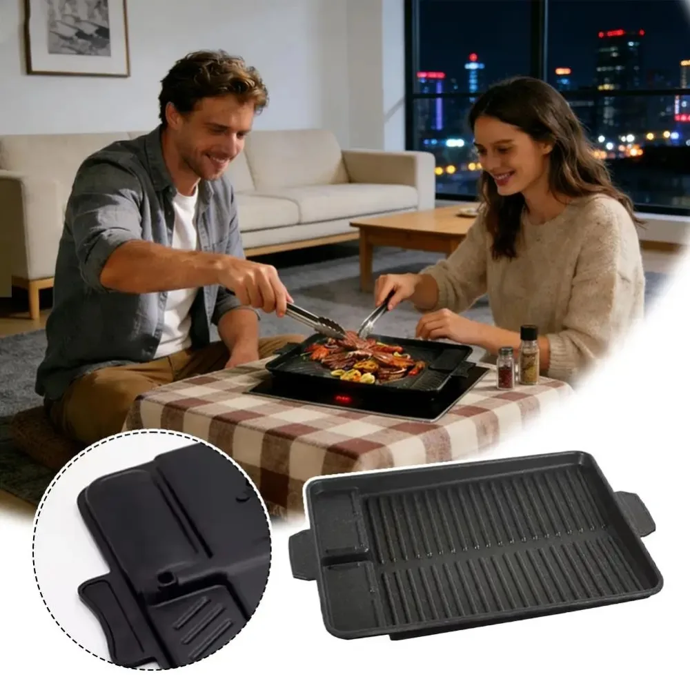 Aluminum Alloy Korean-style Barbecue Pan Non-stick with Oil Drain Port Grill Meat Plate Rectangular Grill Tray Outdoor