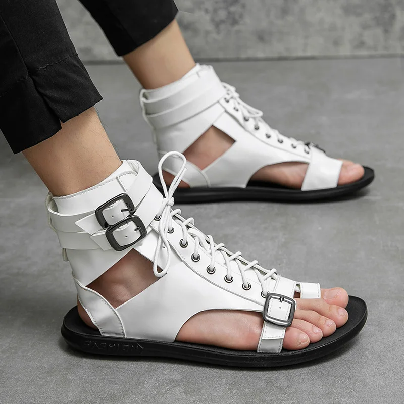 Luxury Flat Sandals Man Summer Designer White Roman Sandals Men Open-toe Shoes Light Leather Sandals For Men sandalia masculina