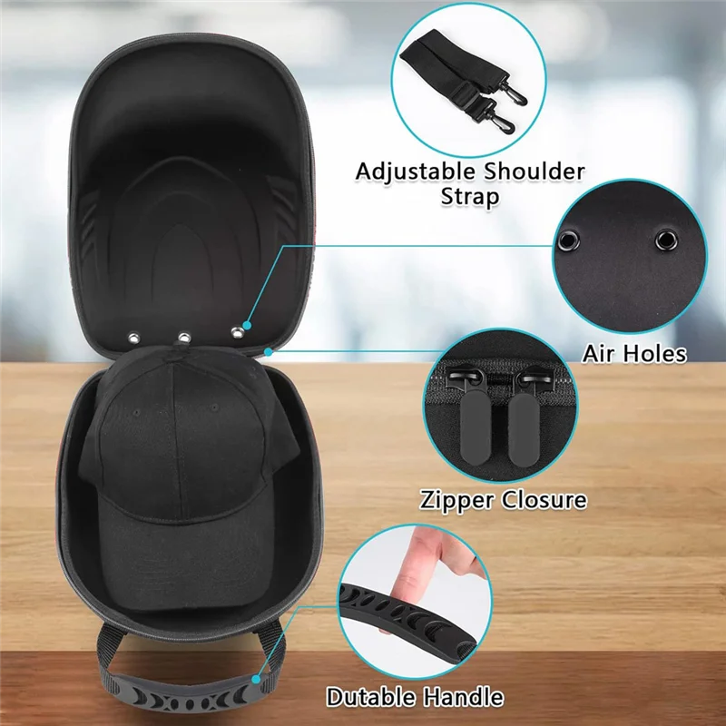 Hard Hat Case For Baseball Caps,Hat Carrier Travel Case And Adjustable Shoulder Strap,Hat Organizer Holder Bag-ABGL