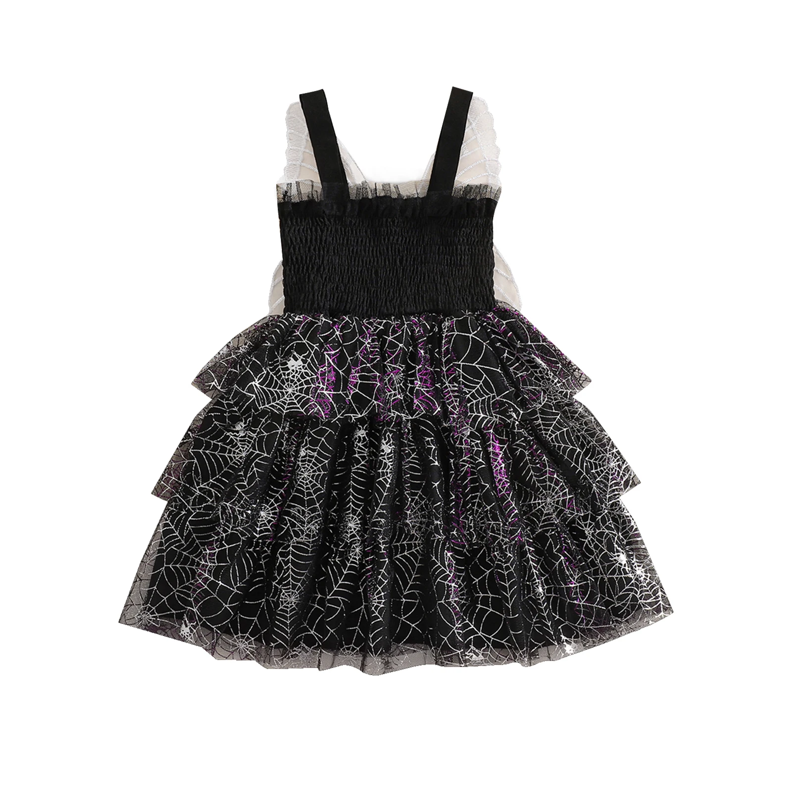 

Baby Girl Halloween Dress Sleeveless Square Neck Smocked Tulle Dress Toddler Party Dress with Wings
