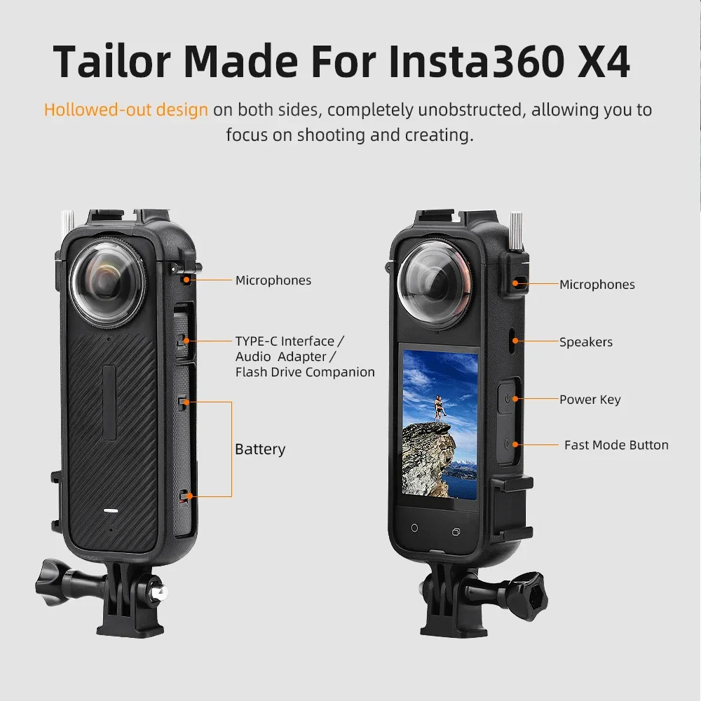 Flymile Expansion Bracket for Insta360 X4 Shockproof 1/4 Expansion Case Protective Frame Shell Case Camera Accessories