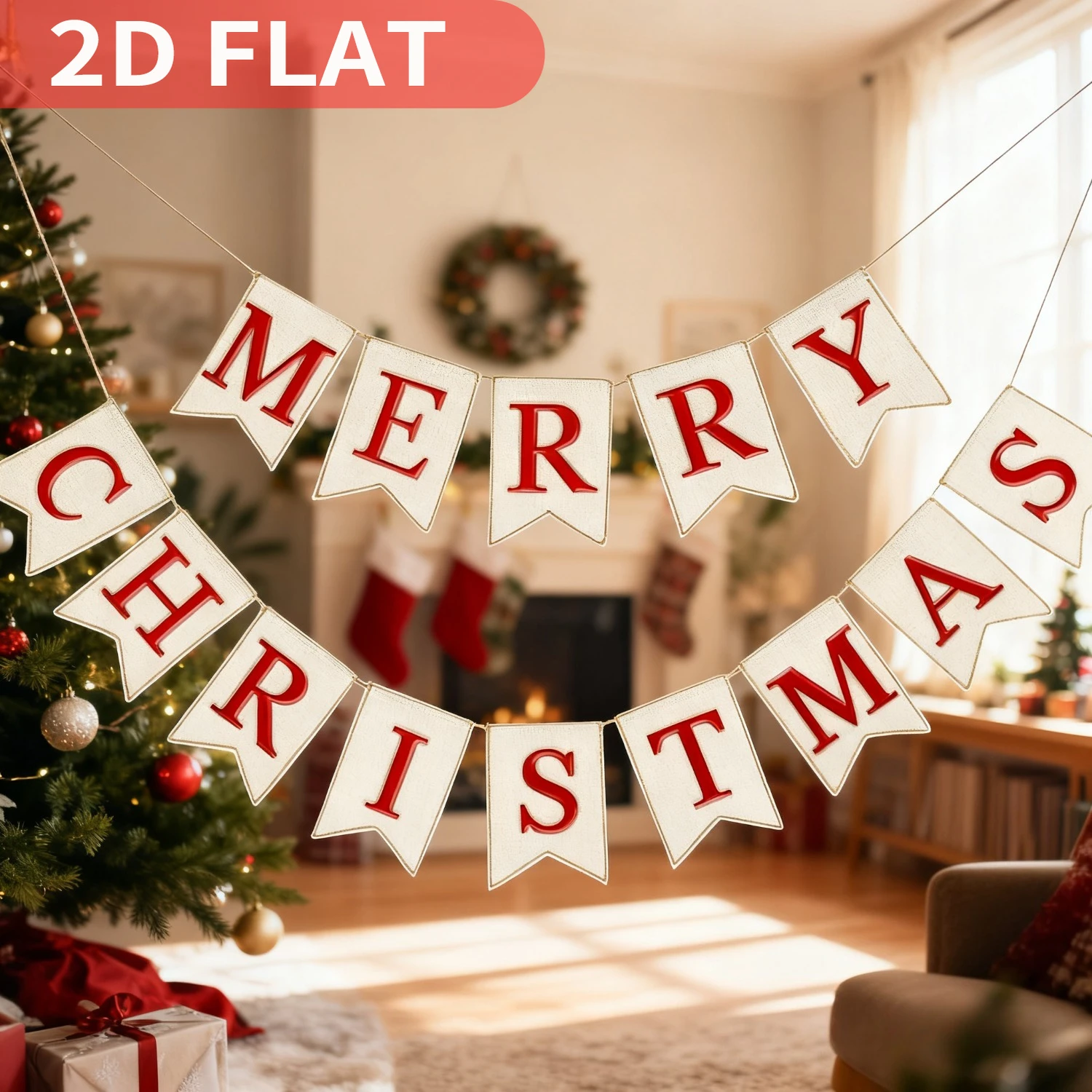14pcs Christmas polyester Party supplies, Merry Christmas Banner, Xmas Bunting Garland Celebration Hanging Decor, Easy to Hang