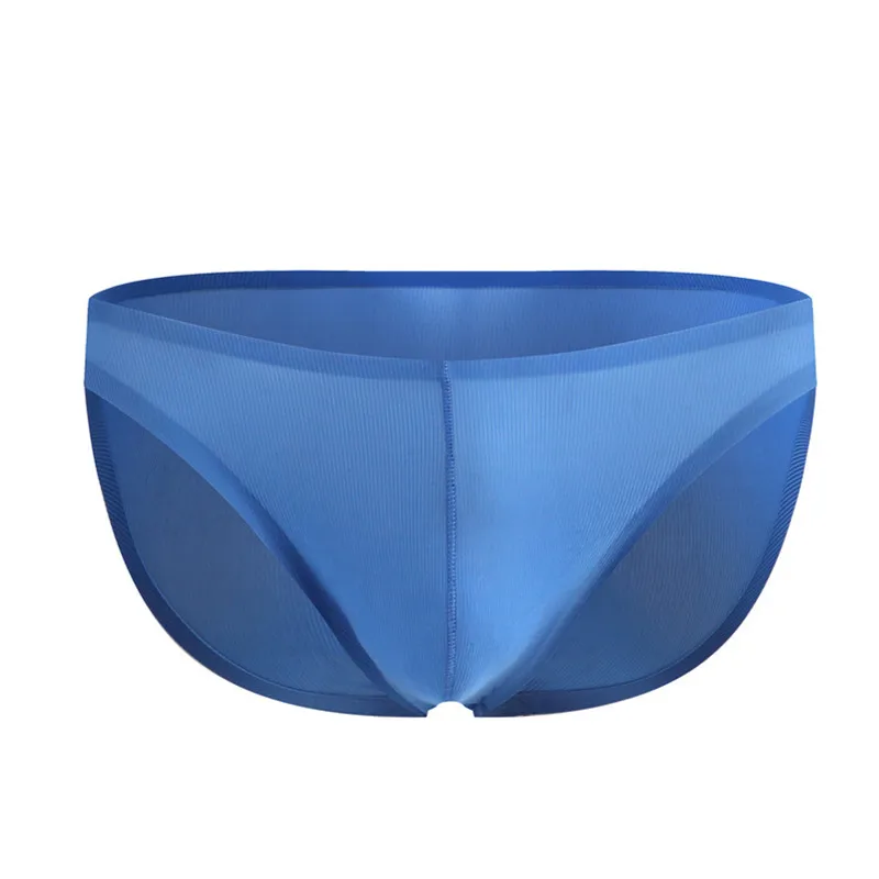 

Sexy Underwear Men Briefs Bikini Shorts Cueca Thin Transparent Ice Silk Low Waist Panties Solid U Conver Seamless Underpants
