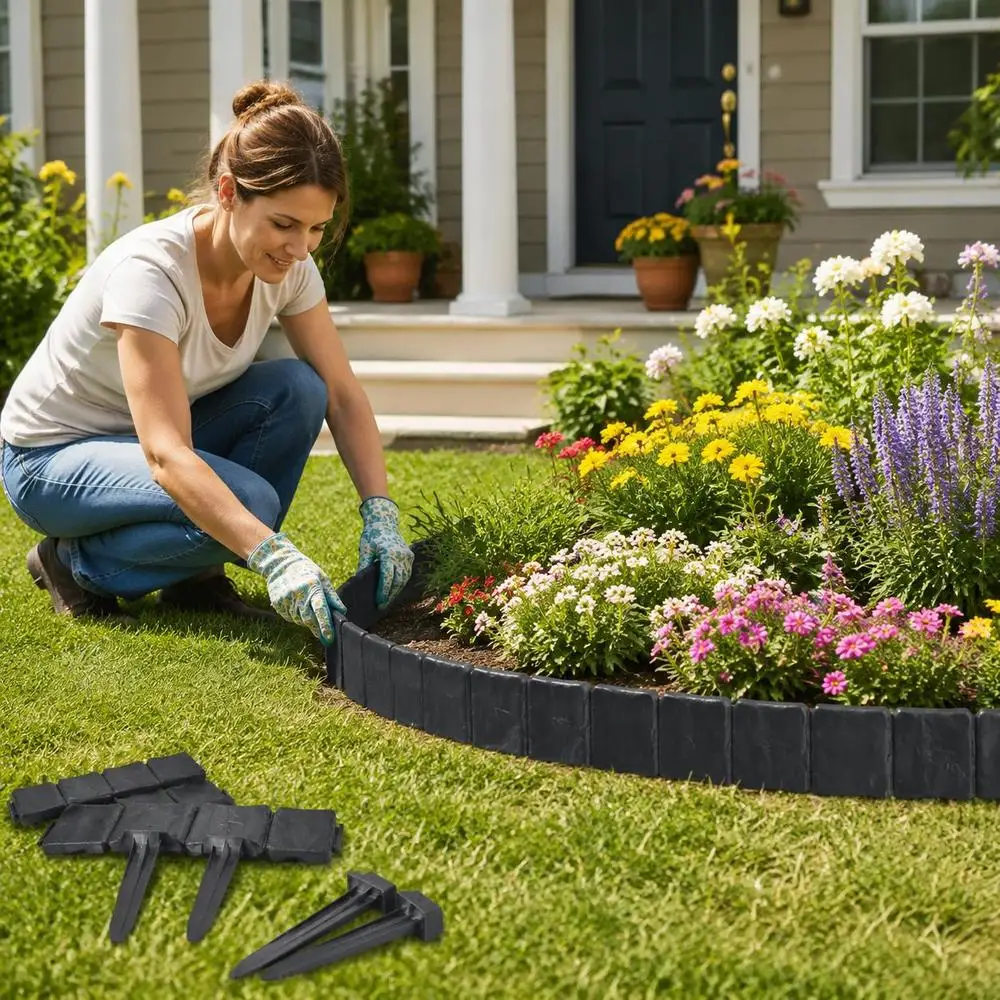 Clôture pour pelouse 41 x 41 cm, forme en S classique, stable et résistante, avec piquets d'ancrage au sol, kit de 41 pièces pour délimiter les espaces de jardin, outils d'assemblage inclus pour la décoration