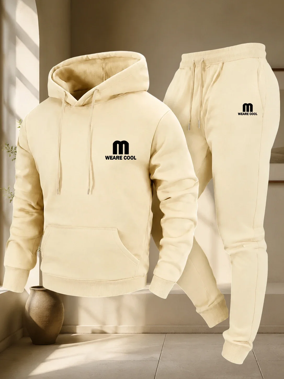 Soft Fabric Men's Autumn and Winter Casual Two-piece Hooded Sweatshirt, Long Pants with Pockets, Regular Outdoor Style - view 2