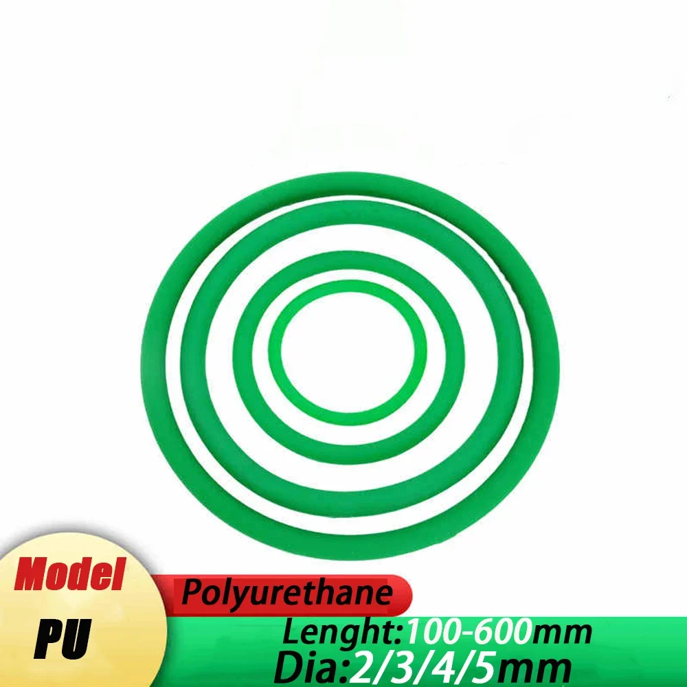 5Pcs Dia 2/3/4/5mm Green PU Polyurethane Round Belt Ring Belt Seamless Splicing Belt Transmission Belt Length 100-600mm