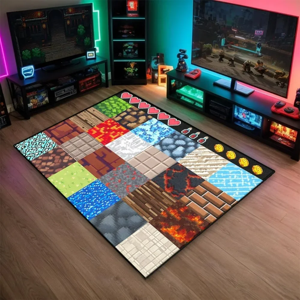 8-Bit Pixel Game Inspired Carpets for Living Room Decor NonSlip Area Floor Mat for Man Boys Bedroom Decor Home Welcome Rug Gift