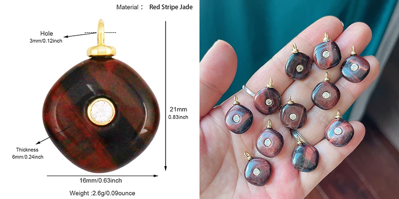 Edelstein-Charm-Anhänger aus türkisfarbenem Malachit, schwarzem Achat, rosa Quarz, 18 Karat echt vergoldeter Schmuck für die Herstellung von Halsketten, S58 – Detail 25