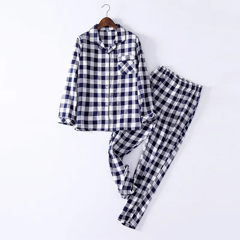 100% Cotton Women\'s Pajamas Set Casual Plaid Autumn Winter Sleepwear Lounge Home Clothes New Pyjamas Femme Sleep Night Suit