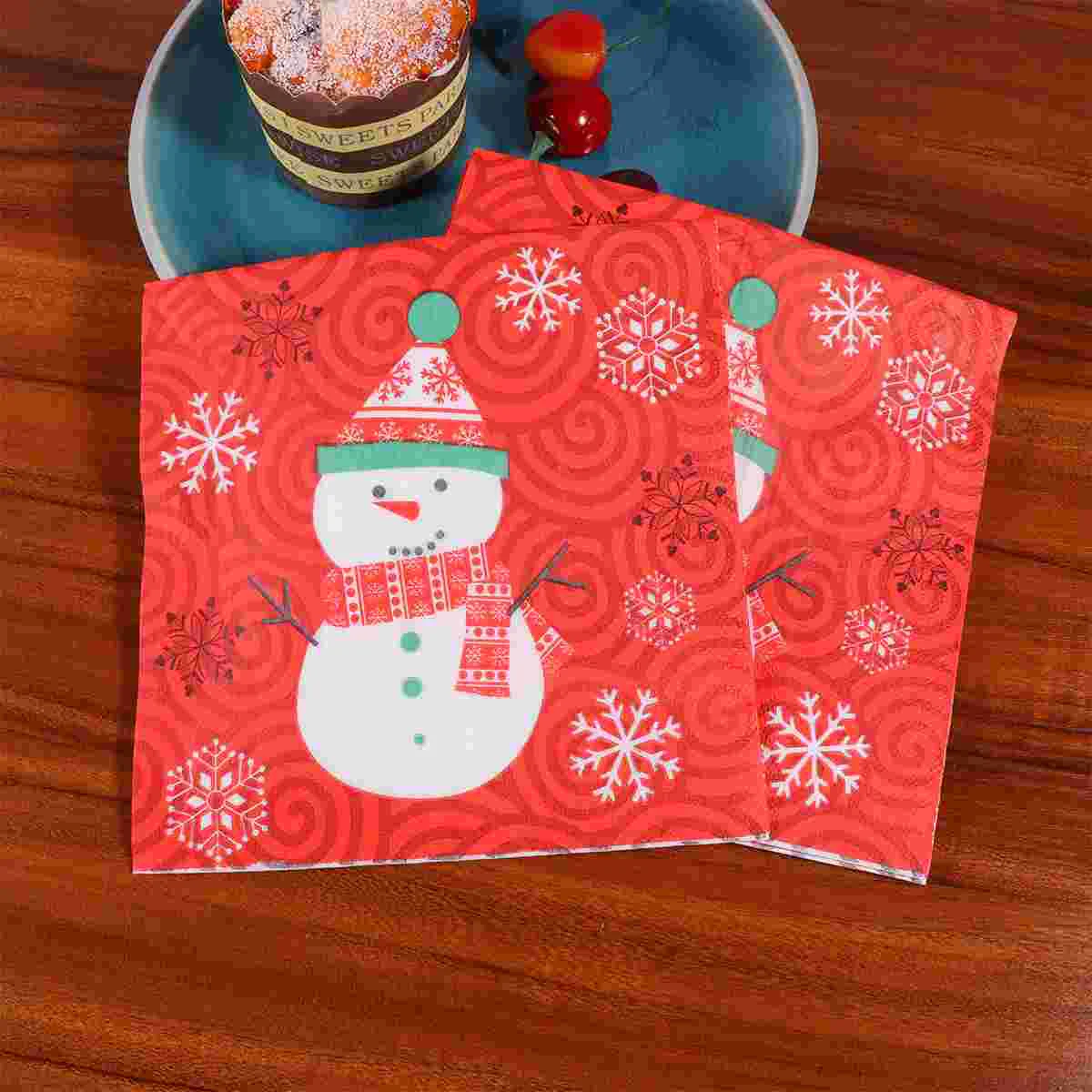 50PCS Christmas Snowman Printed Napkins Disposable Tissue Wood Pulp Dinner Napkins Birthday Party Supplies Xmas Favors