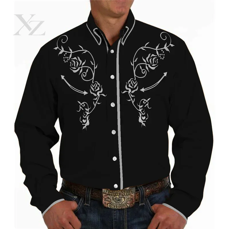 Men's Western Denim Pattern 3D Print Tie Shirt Explosion Hawaiian Shirt for Daily Vacation Fashion Leisure