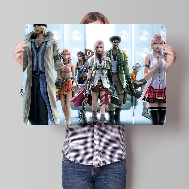 Fantasy XIII Characters Group Shot Personalized 3D Textured Metal Poster Wall Art Tinplate Sign for Home Decoration Aesthetic
