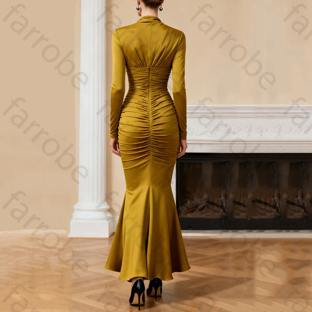 أنيقة طويلة الأكمام حورية البحر Bodycon فساتين السهرة مثير الطية فستان المشاهير رائعة عالية الجودة حفلة موسيقية ثوب مخصص #3