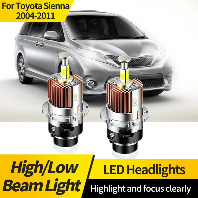 

2PCS For Toyota Sienna 2004-2011 D2S HID Xenon Bulbs Replacement LED Headlight D2R Hi/Lo Beam Lamp 4-Sided CSP 6000K Plug&Play