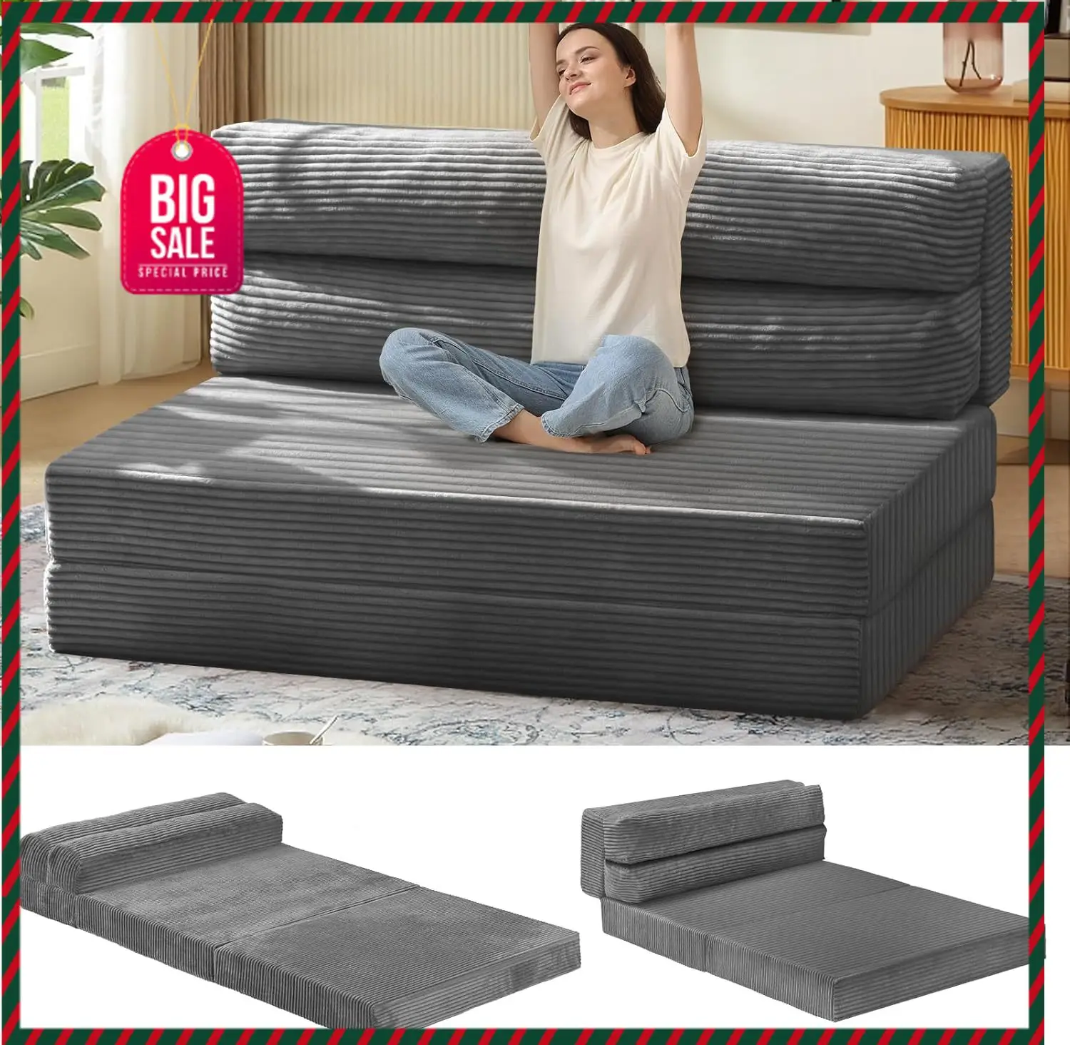 

Раскладной диван-кровать, трансформируемое кресло-кровать с подушкой и складным матрасом, 2-в-1 выдвижной диван-софа, портативное раскладное кресло B