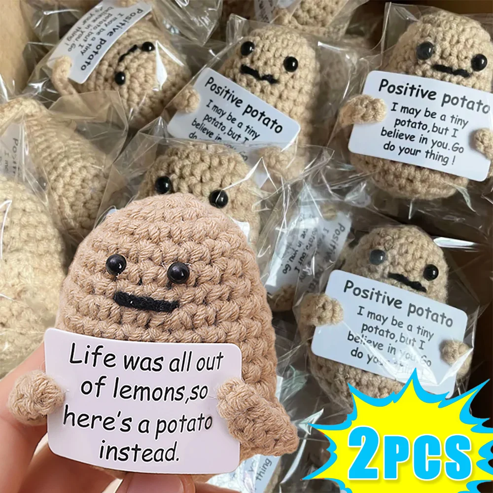 2/1Pcs Positive Energy Potato Hug Pocket Mini Handmade Plush Wool Knitting Doll With Card Home Decoration Children Gifts Toys