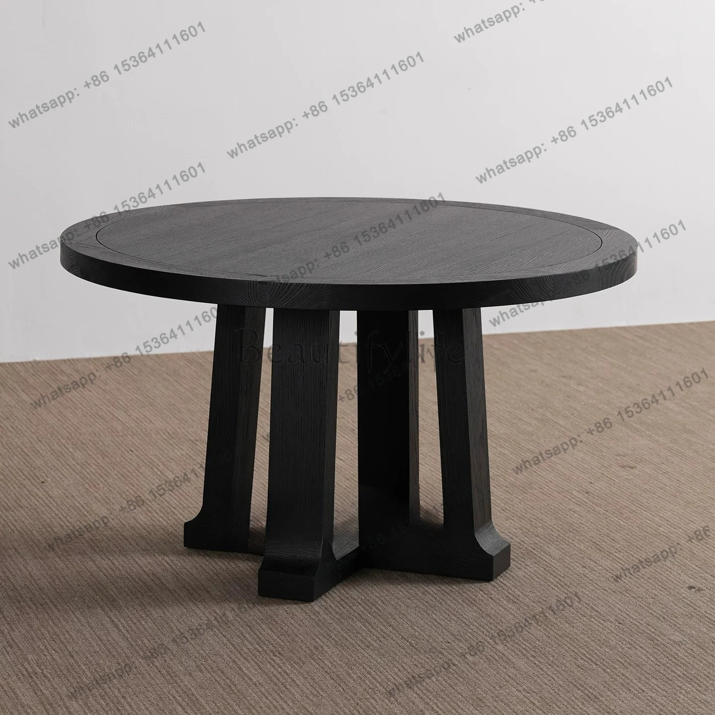 Old money wind round solid wood dining table, household retro medieval wabi sandy wind designer minimalist dining table high-end