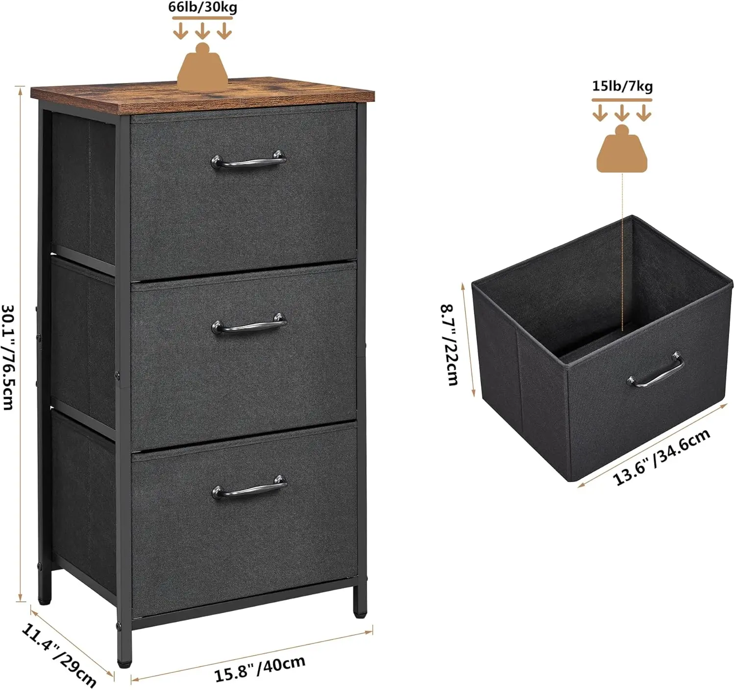 

Fabric Storage Drawer, 3 Drawers Nightstand, Removable Drawers Dresser For Bedroom, Office, Living Room And Hallway Entryway