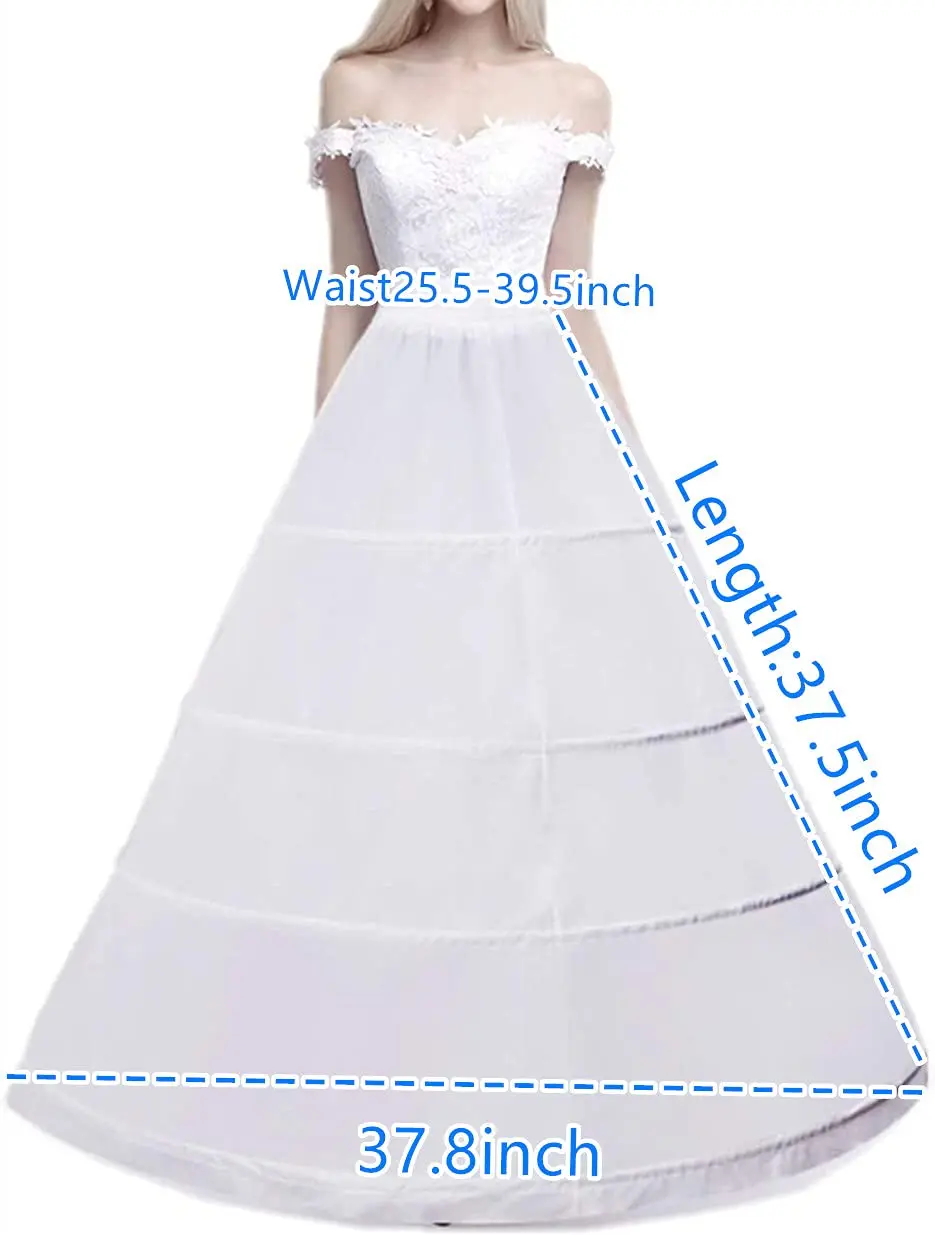 Women's 4-Hoop Petticoat Crinoline Underskirt for Wedding Ball Gown Tutu Tulle Slips Skirt