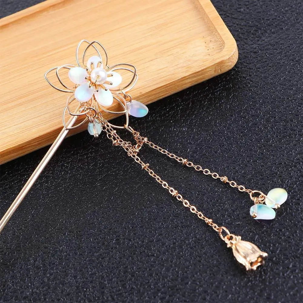 

Vintage Antiquity Girl Handwork Chinese Long Tassel Hanfu Hair Stick Hair Accessories Flower Hairpin Alloy