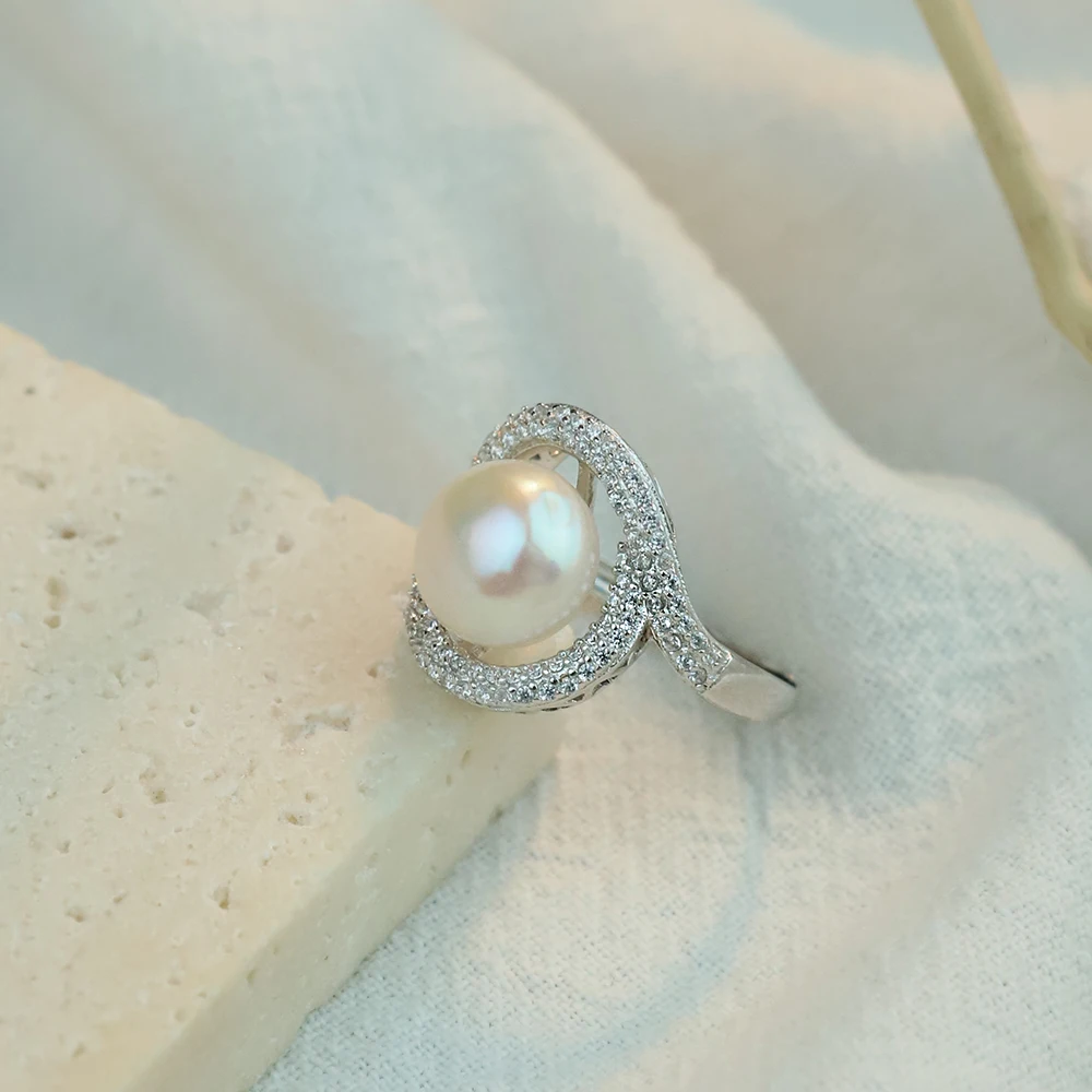 Eternal Love Ring Open Heart Pearl Jewelry 925 Silver Plated Promise Ring Minimalist Bridal Gift for Her 1PC