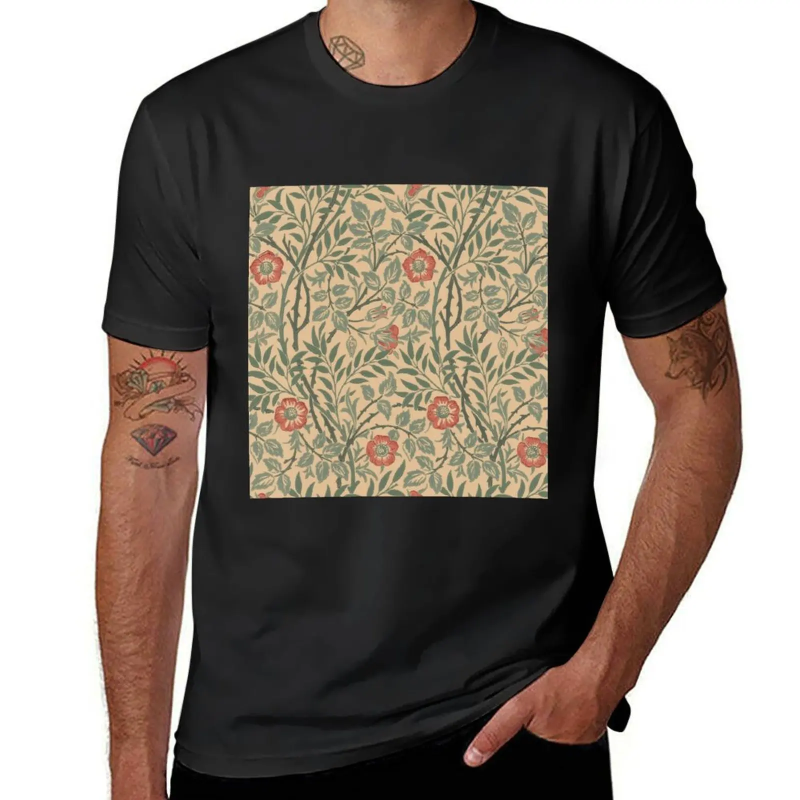 

William Morris flowers design T-Shirt customizeds Short sleeve tee blacks t shirts for men