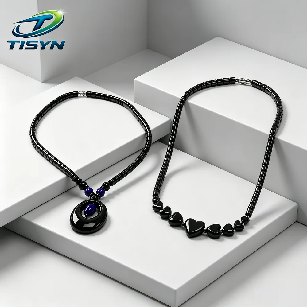 Black Hematite Magnetic Necklace for Health Therapy Bio-Magnetic Healing Power Crystal Pendant Necklaces for Women Clay Jewelry
