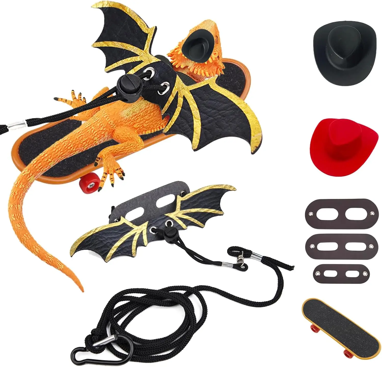 

7 Pieces Bearded Dragon Tank Accessories,Bearded Dragon Leashes and Harnesses Set,S/M/L 3 Size Pack Leather Wing Lizard Harness