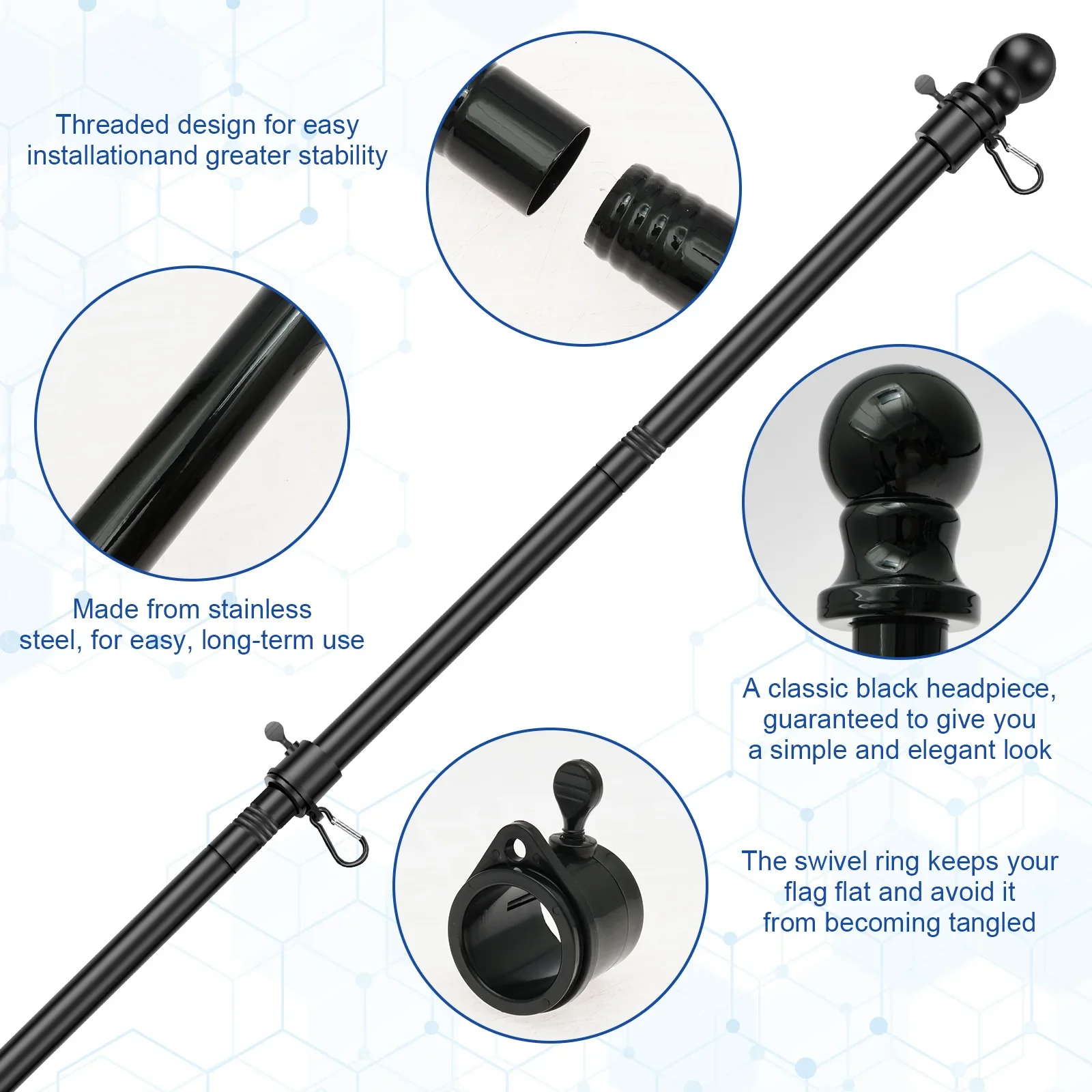 74.6in Adjustable Flag Pole Kit Metal Flagpole with Bracket Versatile Wall Mounted Outdoor Flagpole for Residential Commercial