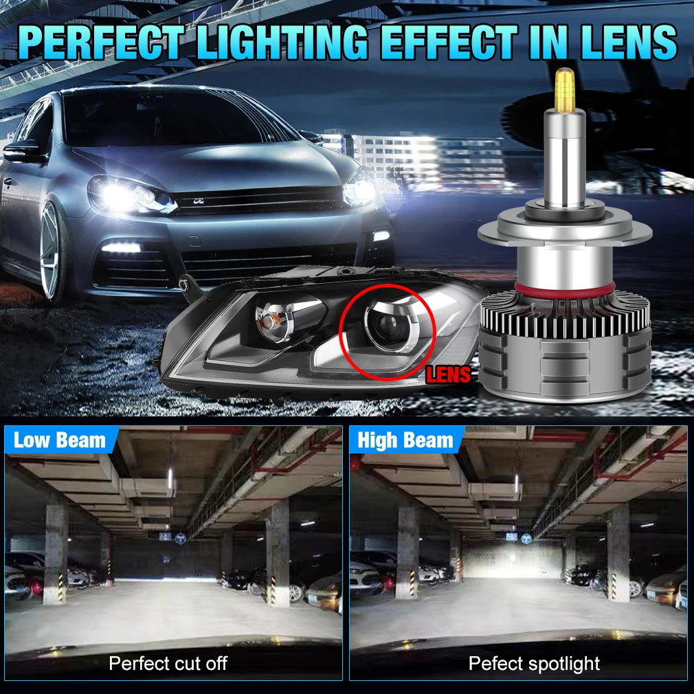 30000LM H7 LED Canbus Car Headlight Bulb 4 Sides H1 H3 H11 H8 HB3 9005 HB4 9006 9012 HIR2 120W Led Auto Lamp 360 CSP 6000K 12V
