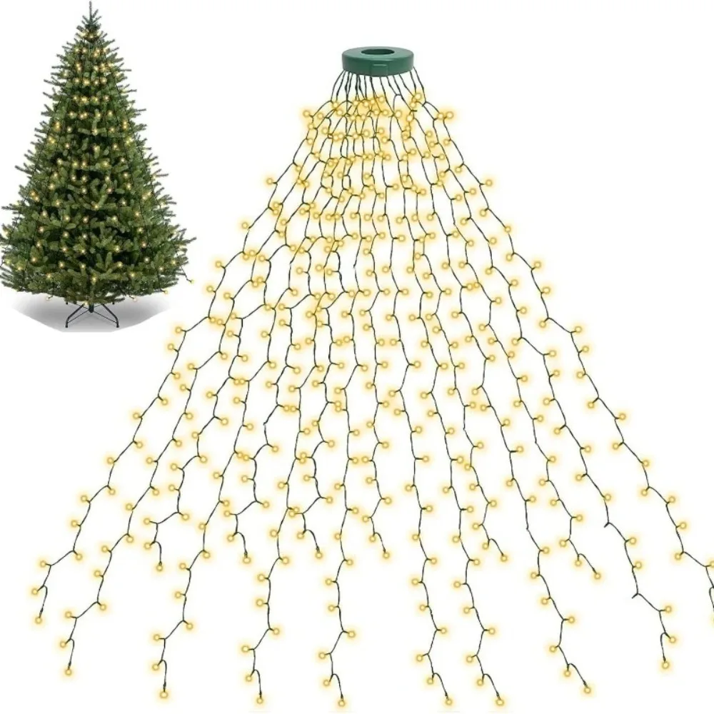 LED Christmas Tree Topper Lights Ring String Lights Waterfall Hanging Decoration for Xmas Tree Home Party Decor