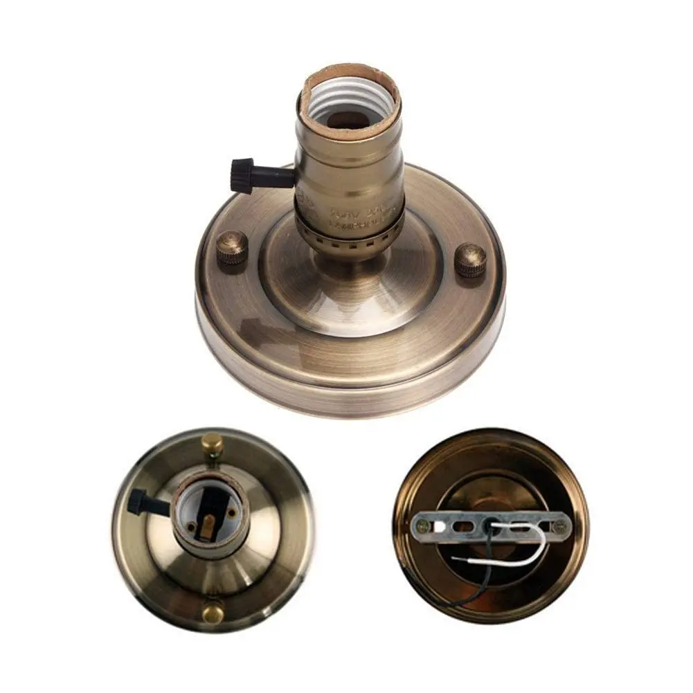 Edison teto parafuso luz base da lâmpada, bulbo soquete titular com interruptor, galvanoplastia, alumínio, vintage, retro, antigo, E26, E27