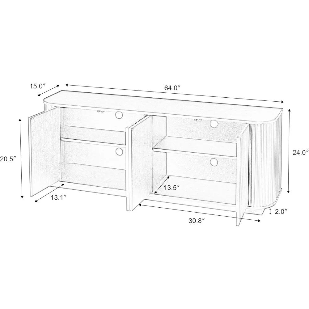 Mueble buffet estriado moderno "64" - Aparador de 4 puertas con estantes ajustables para comedor/sala de estar"