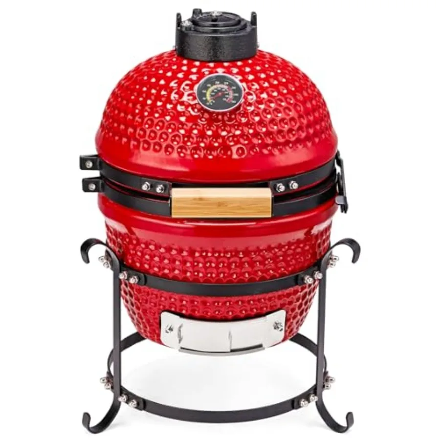 Rovsun 13IN Red Spherical Ceramic Charcoal Grill with Inner Liner Portable