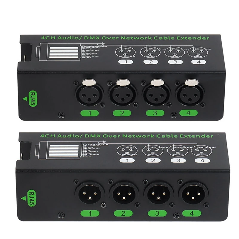 

Удлинитель для сетевого кабеля DMX512, 4-канальный 3-контактный аудио/DMX удлинитель для сетевого сигнала, XLR-адаптер RJ45, 1 штекер + 1 гнездо, 1 пара