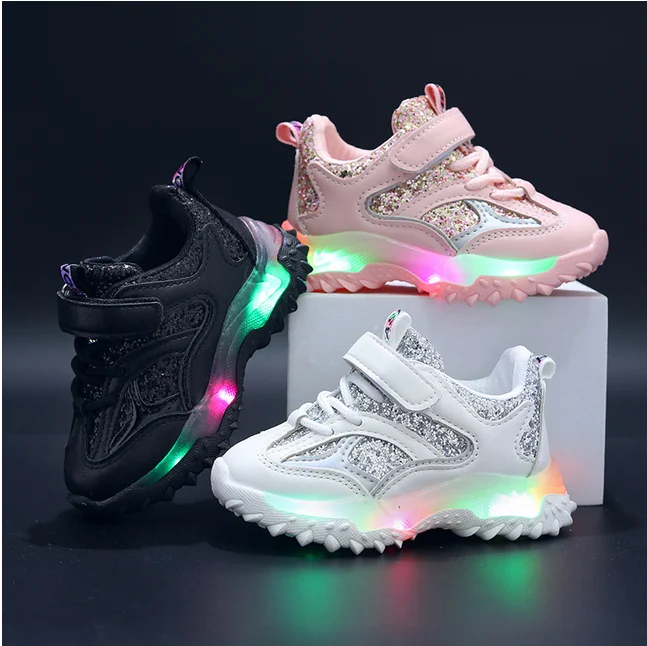 2024 Summer Sneakers Kids Fashion Girls LED Light Shoes Letter Mesh Breathable Luminous Shoes Casual Sports Shoes Boys Shoes